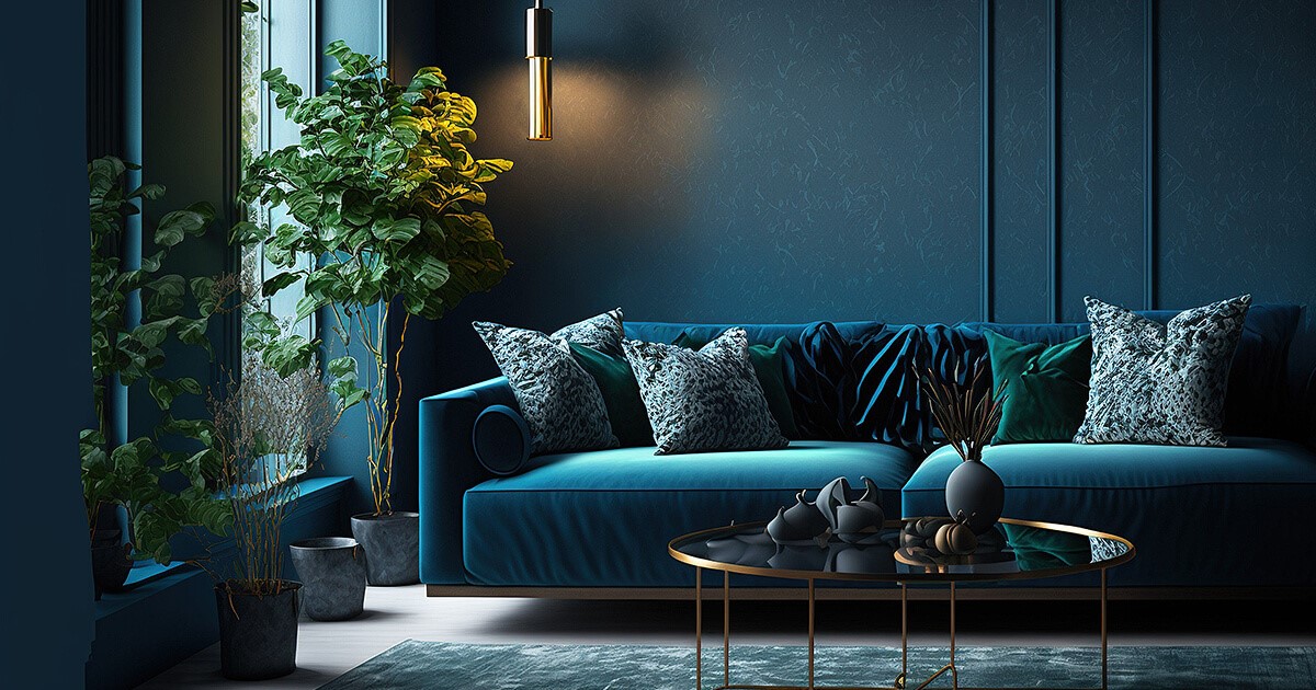 Very blue living room